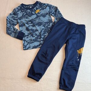 Nike Kids Blue Camo Long Sleeve Crewneck Top Navy Therma-fit Joggers Size S
